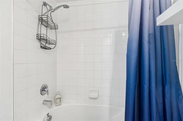 a bathroom with a shower and a toilet