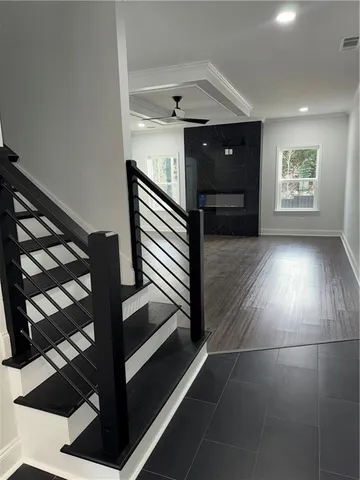 a view of a house with a large window