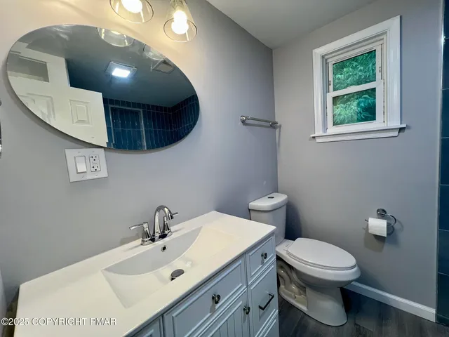 a bathroom with a toilet a sink and mirror