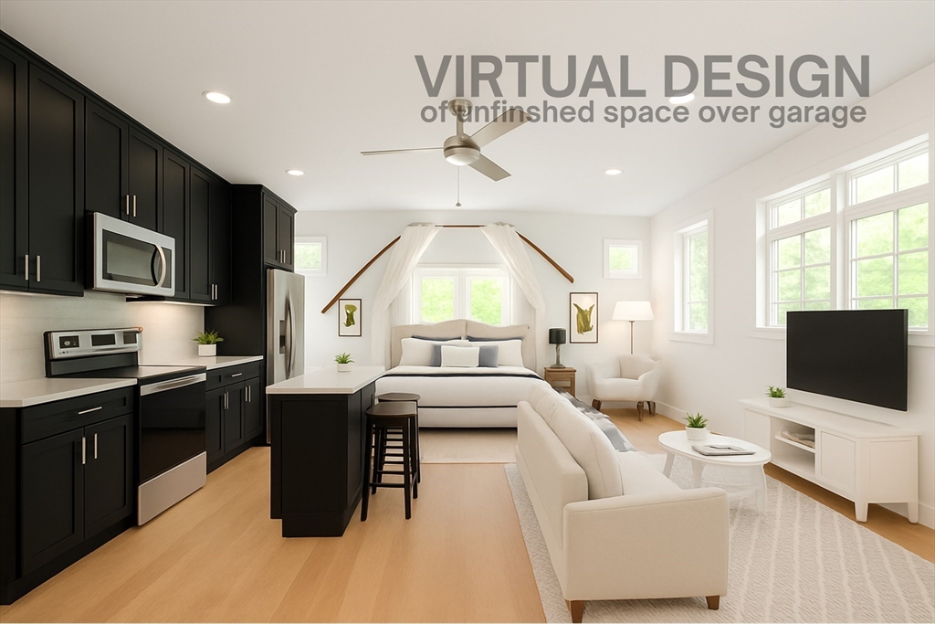 480 Ferry Street Marshfield, MA 02050 - Photo 23 of 34 a living room with furniture a flat screen tv and kitchen view