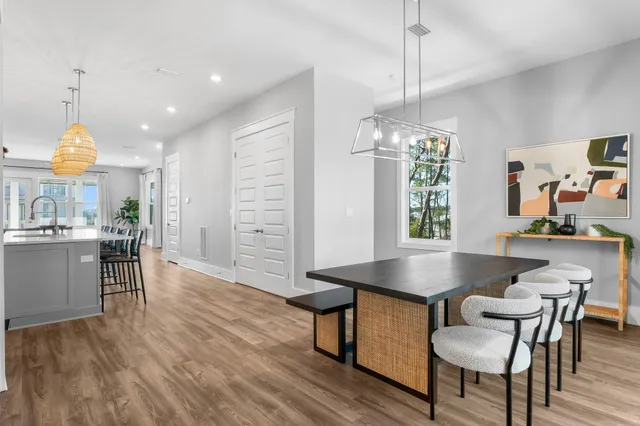 a view of a hallway with windows