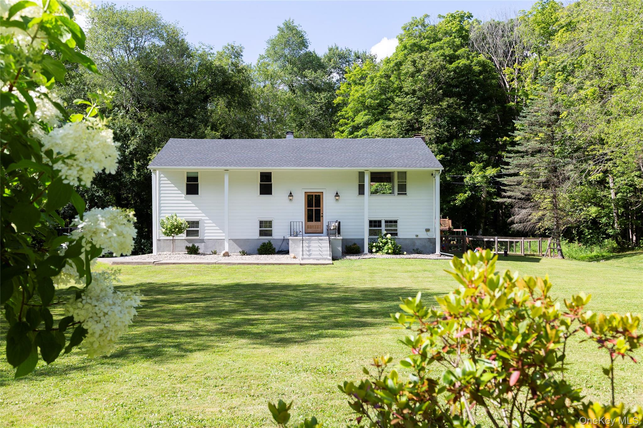 a view of a swimming pool with a garden