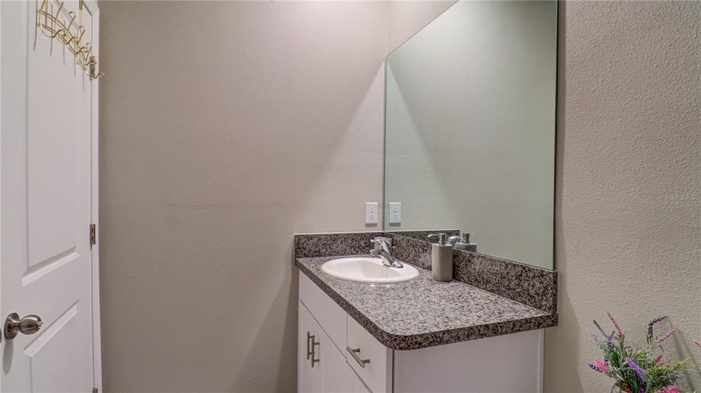 31632 Blue Passing Loop Wesley Chapel, FL 33545 - Photo 43 of 48 a bathroom with a granite countertop sink and a mirror