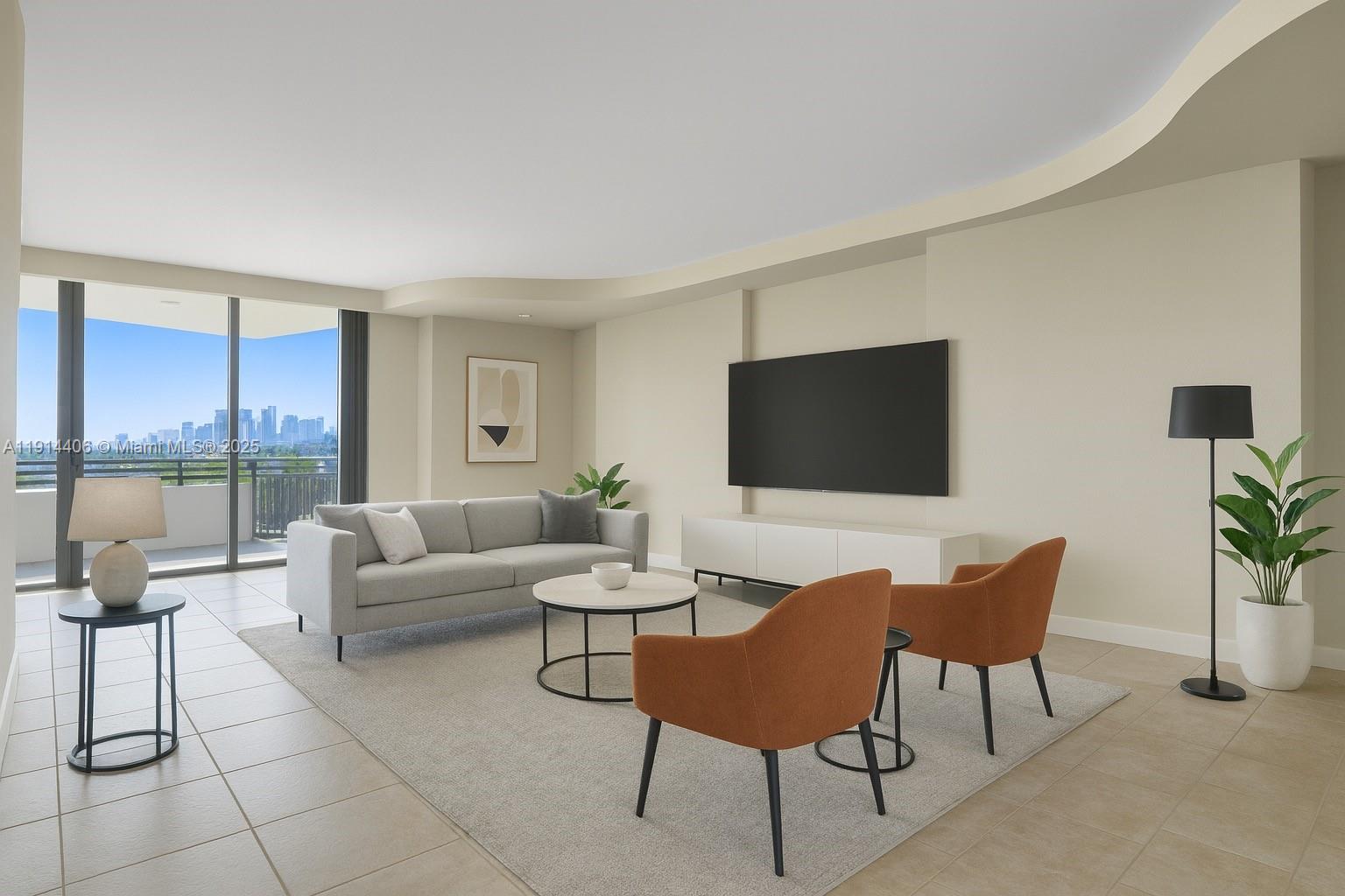 720 Northeast 69th Street, Unit 9W Miami, FL 33138 - Photo 7 of 27 a living room with furniture and a flat screen tv