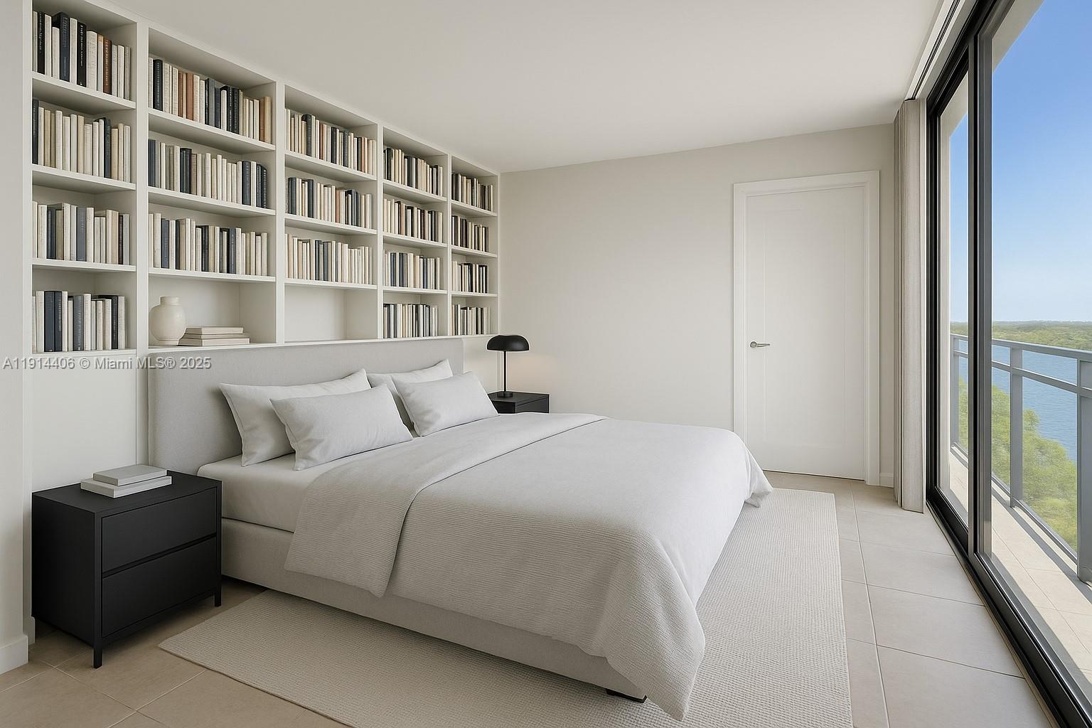 720 Northeast 69th Street, Unit 9W Miami, FL 33138 - Photo 10 of 27 a bedroom with bed and a book shelf