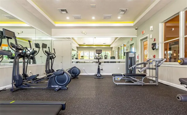 a view of a room with gym equipment