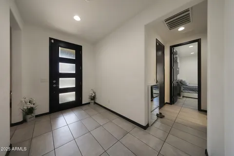 an empty room with a bathroom