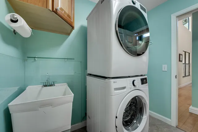 a view of a park with large trees