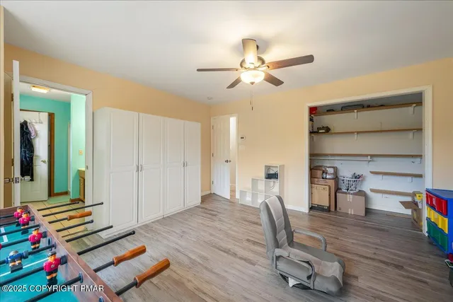 front view of a room with a wooden floor