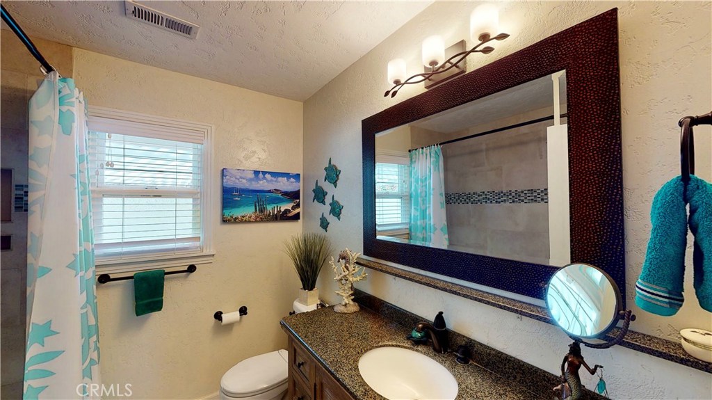 514 Middlefield Drive Aptos, CA 95003 - Photo 21 of 31 a bathroom with a sink mirror vanity and a toilet