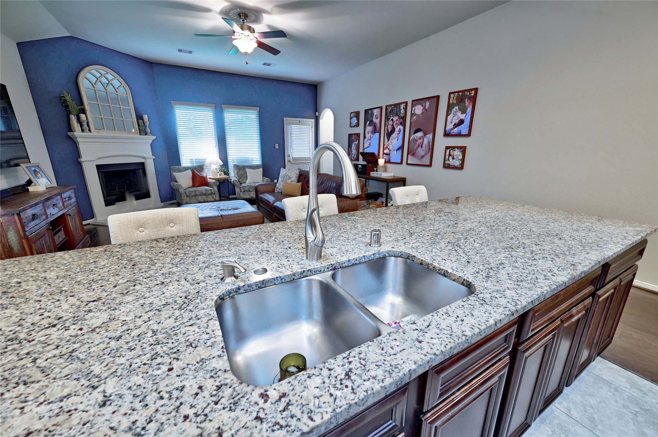23118 Southern Brk Trail Spring, TX 77389 - Photo 21 of 50 A view of the double sinks and enormous peninsula abutting the family room.