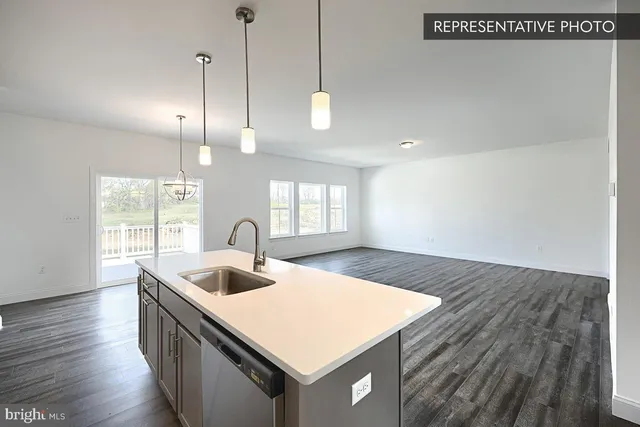a kitchen with stainless steel appliances granite countertop a sink a window and wooden floor