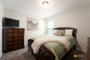 a bedroom with a bed and a television