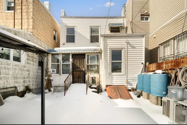 a view of a building with a patio