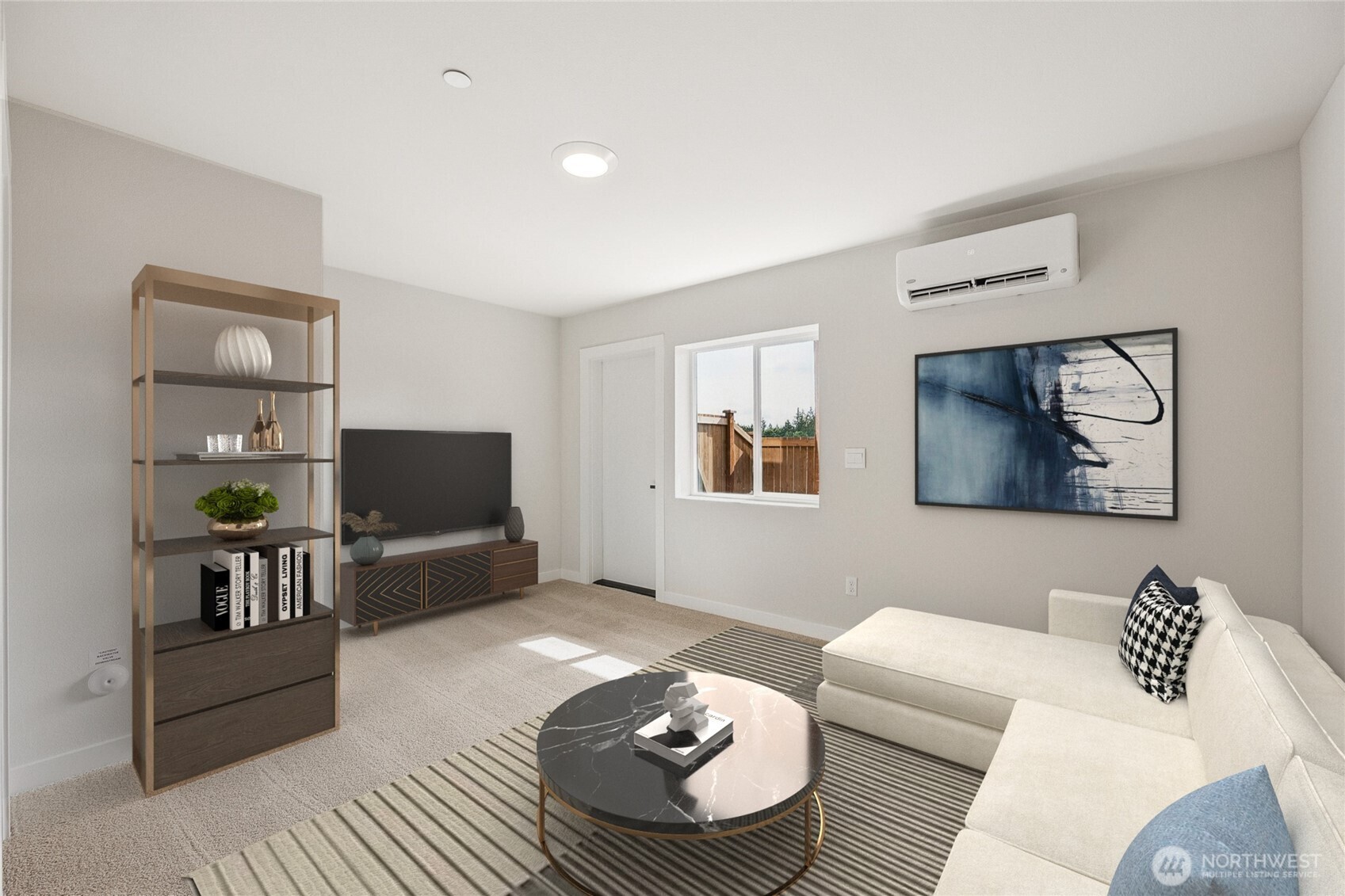 14707 87th Avenue Southeast, Unit DD6 Snohomish, WA 98296 - Photo 13 of 17 a living room with furniture and a flat screen tv with kitchen view