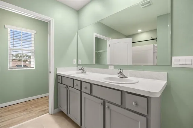 a view of a room that has a window in it