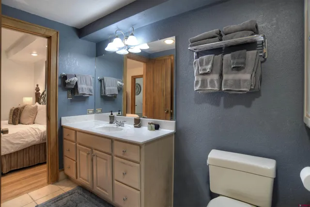 a bathroom with a toilet a sink and mirror