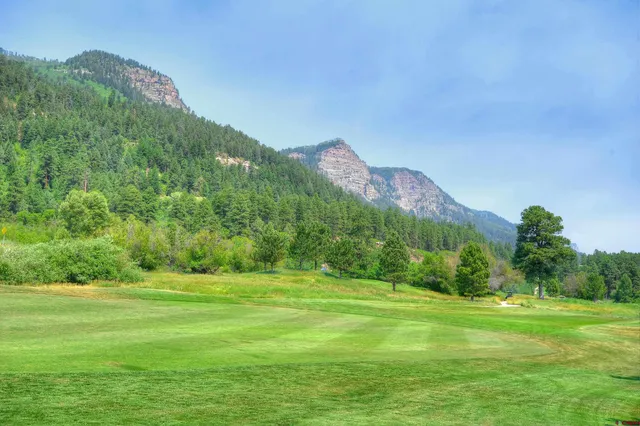 a view of a park with swings and slides
