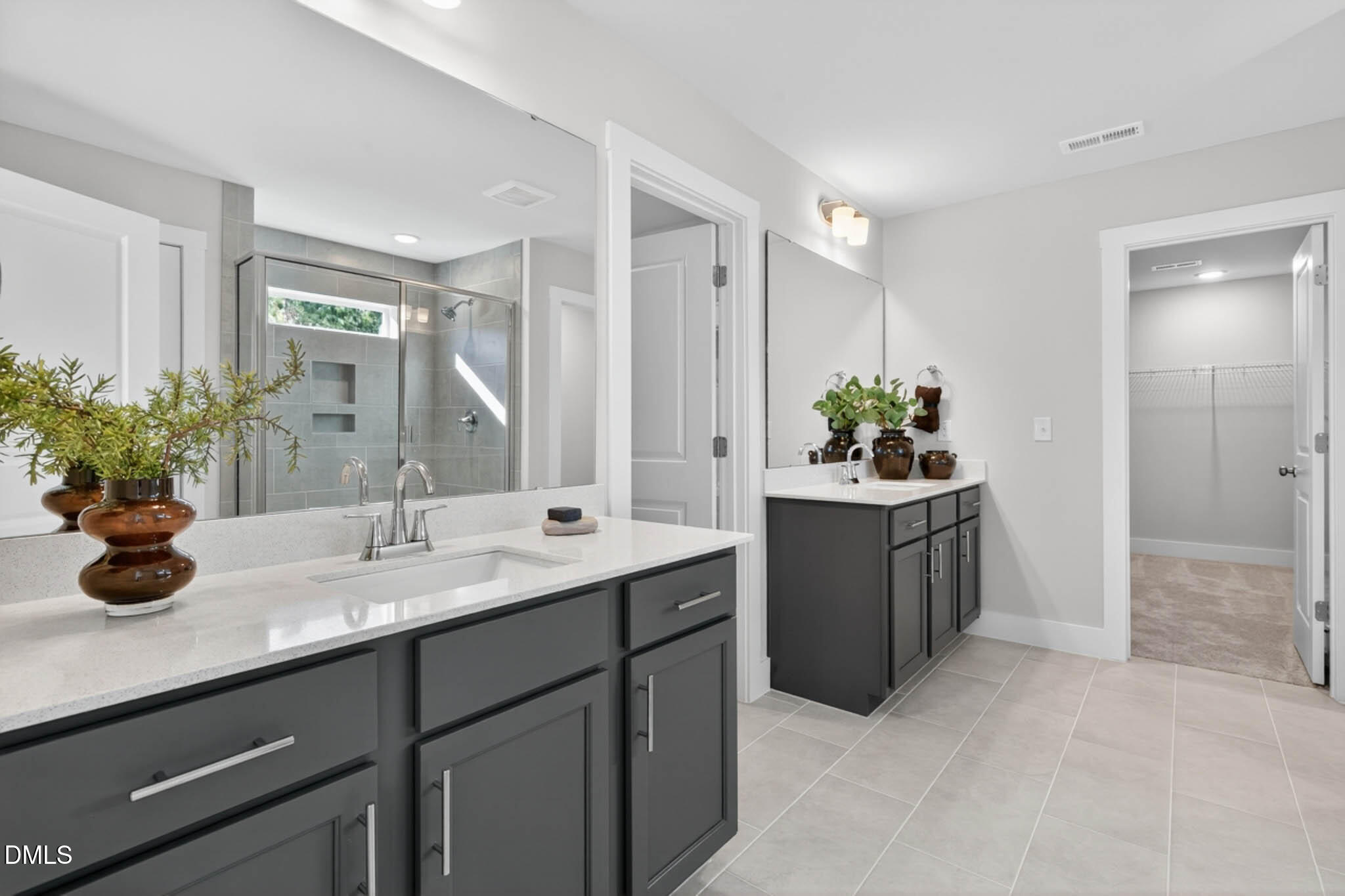 778 Beacon Hl Road Lillington, NC 27546 - Photo 31 of 44 a bathroom with a granite countertop sink a large mirror and a shower