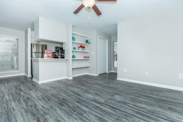 a view of small space with racks on the wall