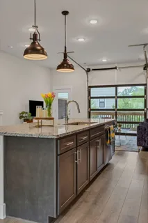 a kitchen with lots of counter top space