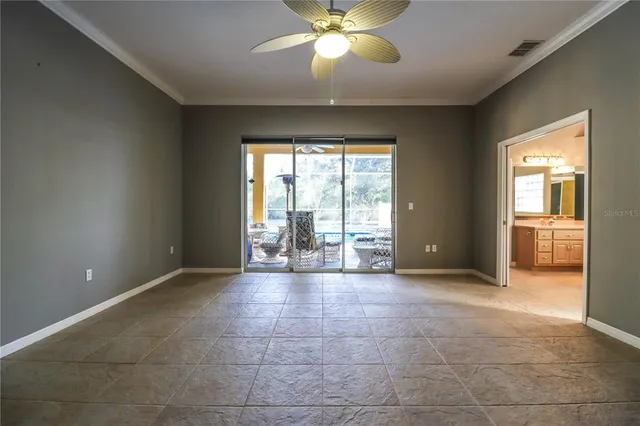 a view of a backyard with large trees