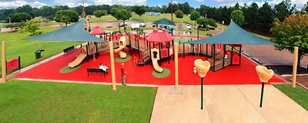an aerial view of a tennis ground