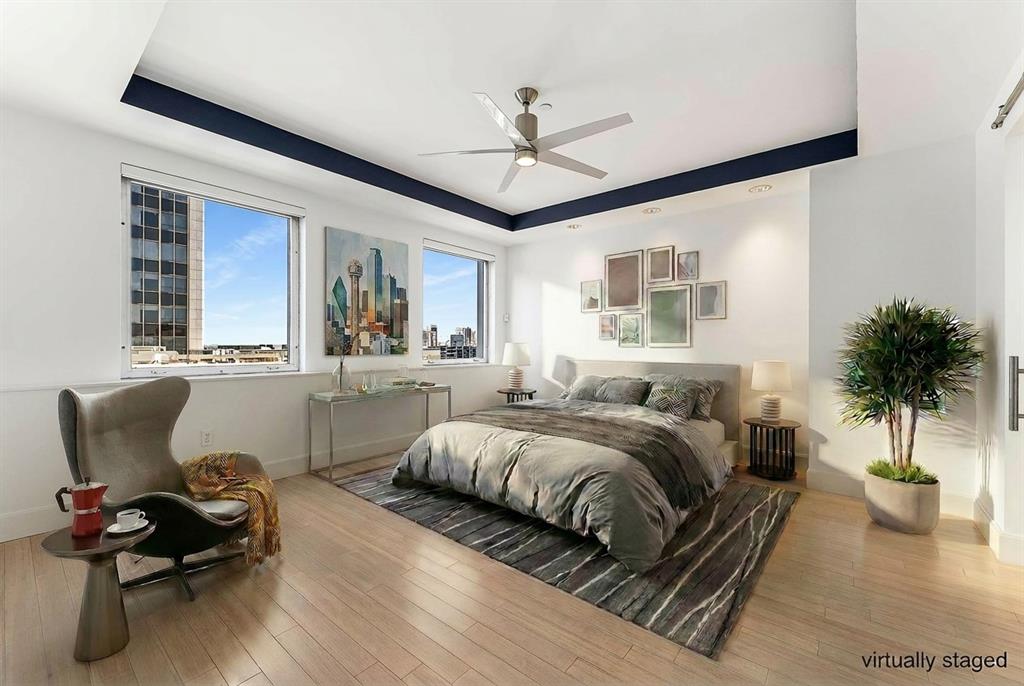 1505 Elm Street, Unit 1003 Dallas, TX 75201 - Photo 7 of 20 a bedroom with furniture and a large window