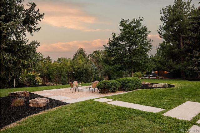 a view of a golf course with a garden