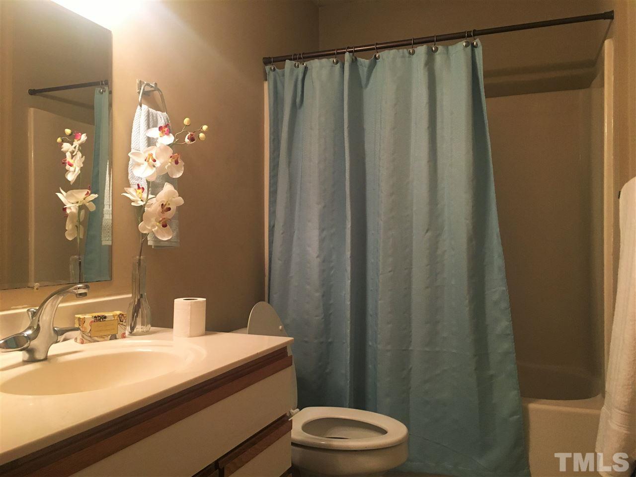 10200 Old Creedmoor Road Raleigh, NC 27613 - Photo 20 of 24 a bathroom with a sink a toilet a mirror and shower curtain