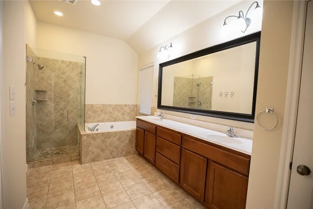a bathroom with a sink a mirror and a bathtub