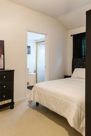 a bedroom with a bed and a dresser