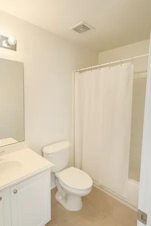 a white toilet sitting next to a shower curtain