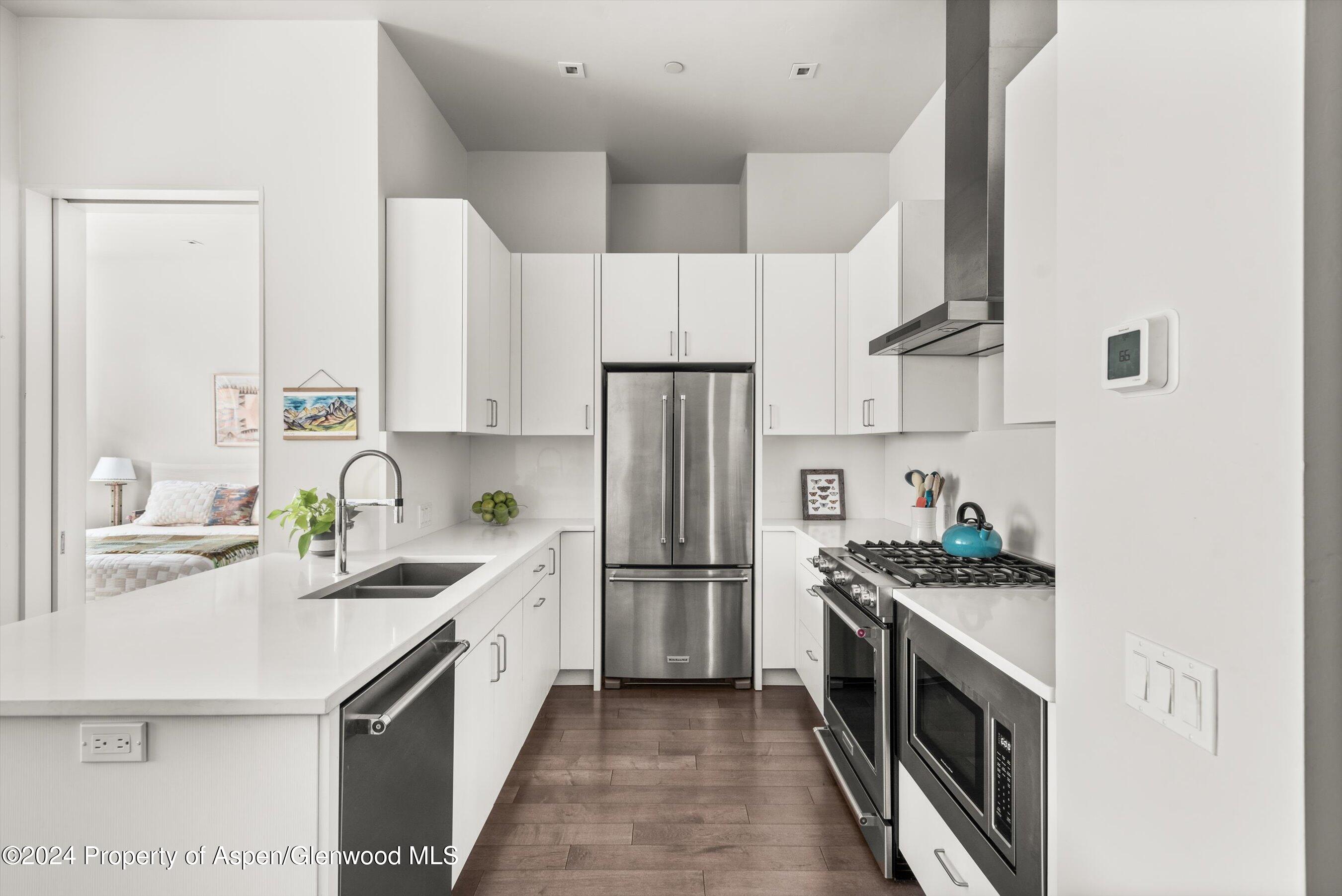 102 Evans Road, Unit 106 Basalt, CO 81621 - Photo 5 of 12 a kitchen with stainless steel appliances a sink stove and refrigerator