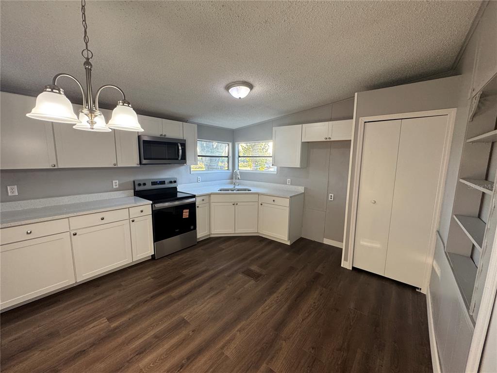5254 Mt Olive Road Polk City, FL 33868 - Photo 6 of 19 a kitchen with a refrigerator a sink dishwasher a stove and a microwave oven on the wooden floor