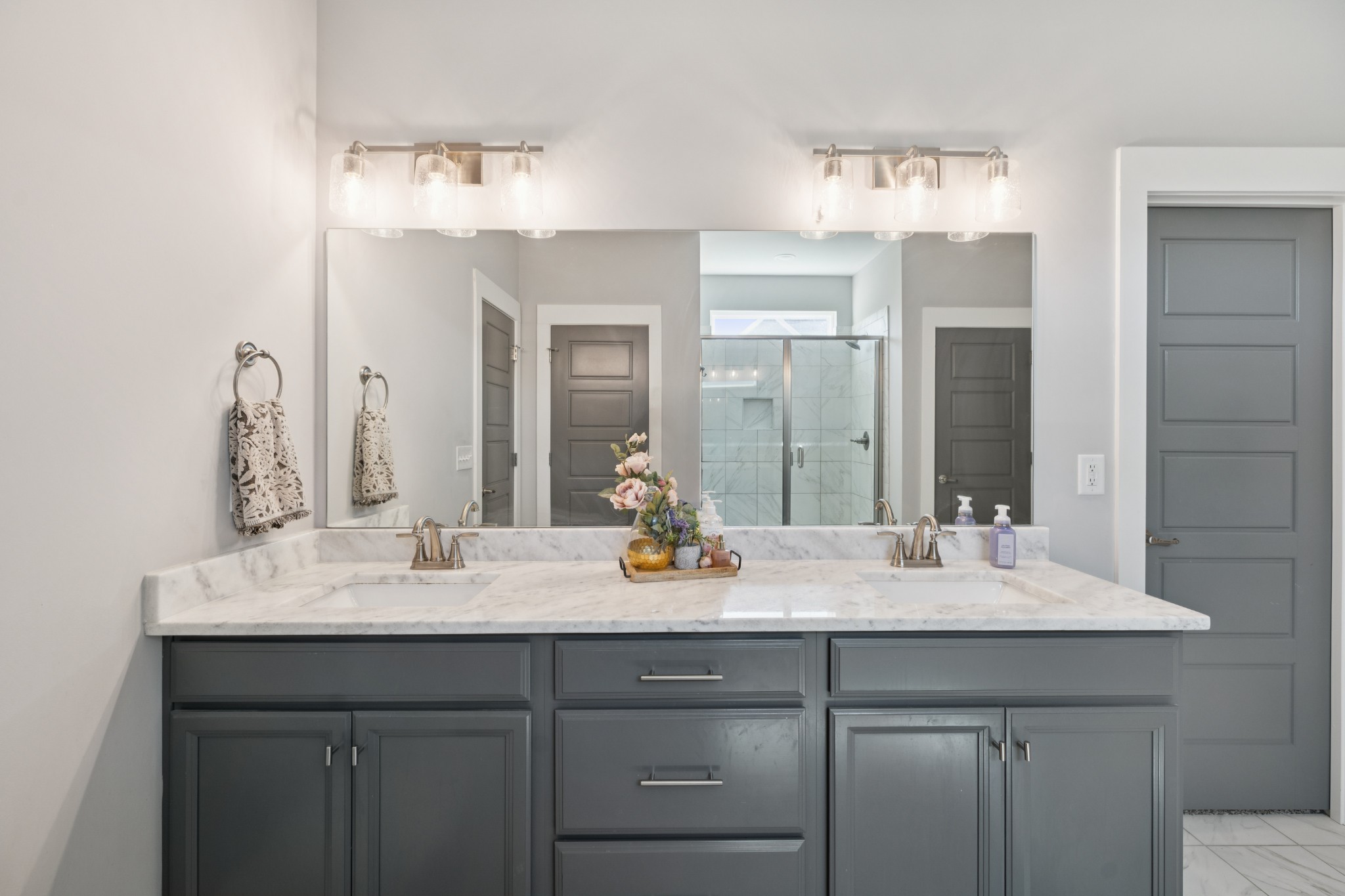 12725 North Milton Road Milton, TN 37118 - Photo 25 of 54 a bathroom with a sink double vanity granite and a mirror