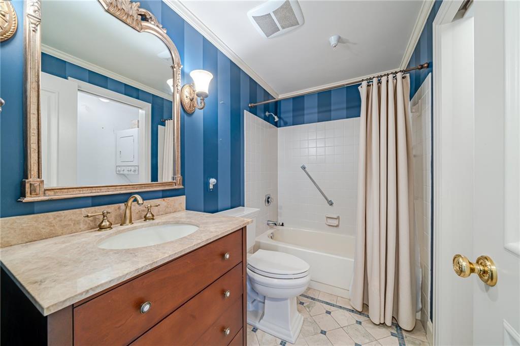 750 Washington Road, Unit 211 Pittsburgh, PA 15228 - Photo 11 of 19 a bathroom with a granite countertop sink toilet and shower