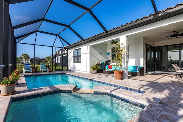 a view of house with a swimming pool