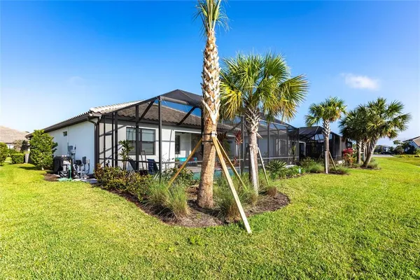 a view of a lake with a garden