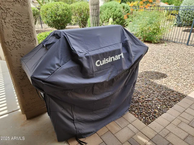 a patio view with a seating space