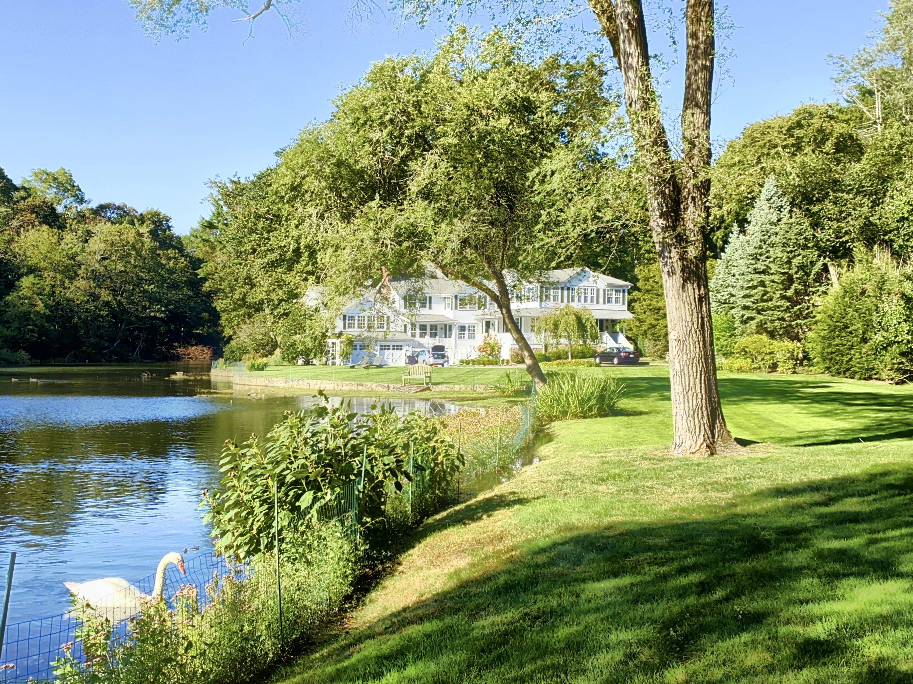 71 Goodwives River Road Darien, CT 06820 - Photo 3 of 39 a view of a garden with a bench