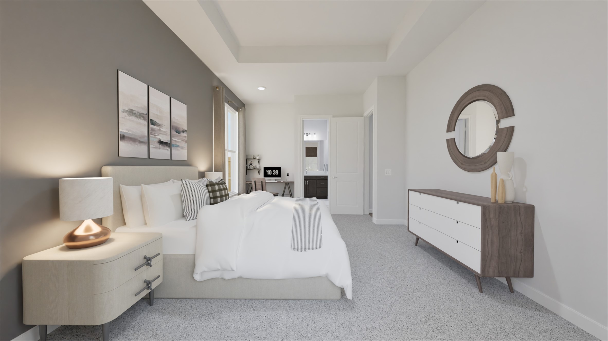 8623 Blue Coral Drive Cypress, TX 77433 - Photo 13 of 24 a spacious bedroom with a bed a mirror and lamp