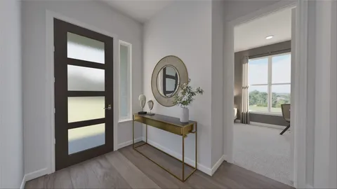 a view of room with window and wooden floor
