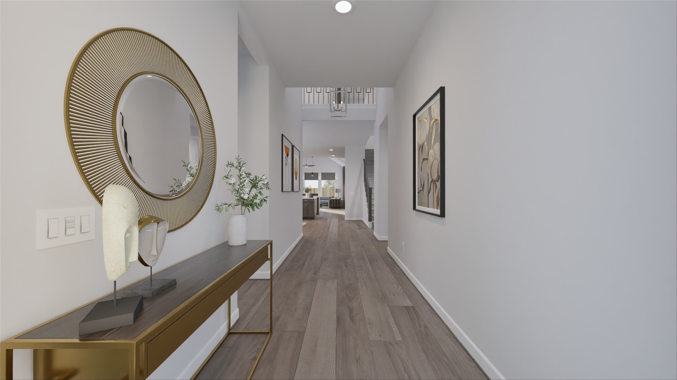 8623 Blue Coral Drive Cypress, TX 77433 - Photo 3 of 24 a view of a hallway with wooden floor and a potted plant