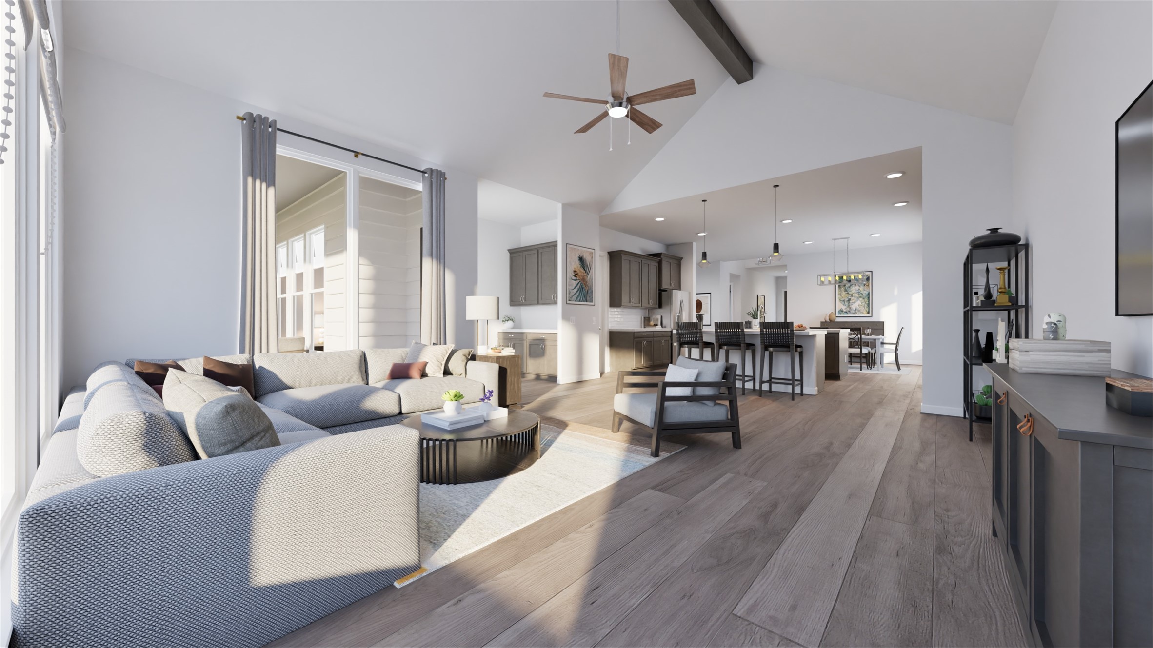 8623 Blue Coral Drive Cypress, TX 77433 - Photo 8 of 24 a living room with furniture kitchen view and a wooden floor