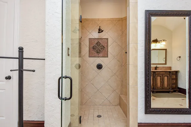 a bathroom with a shower