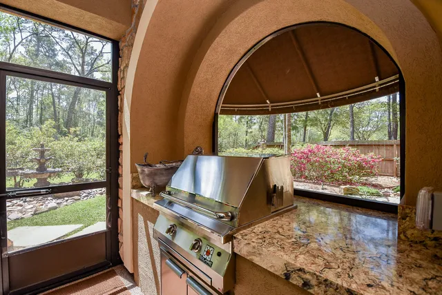 a living room with a large window