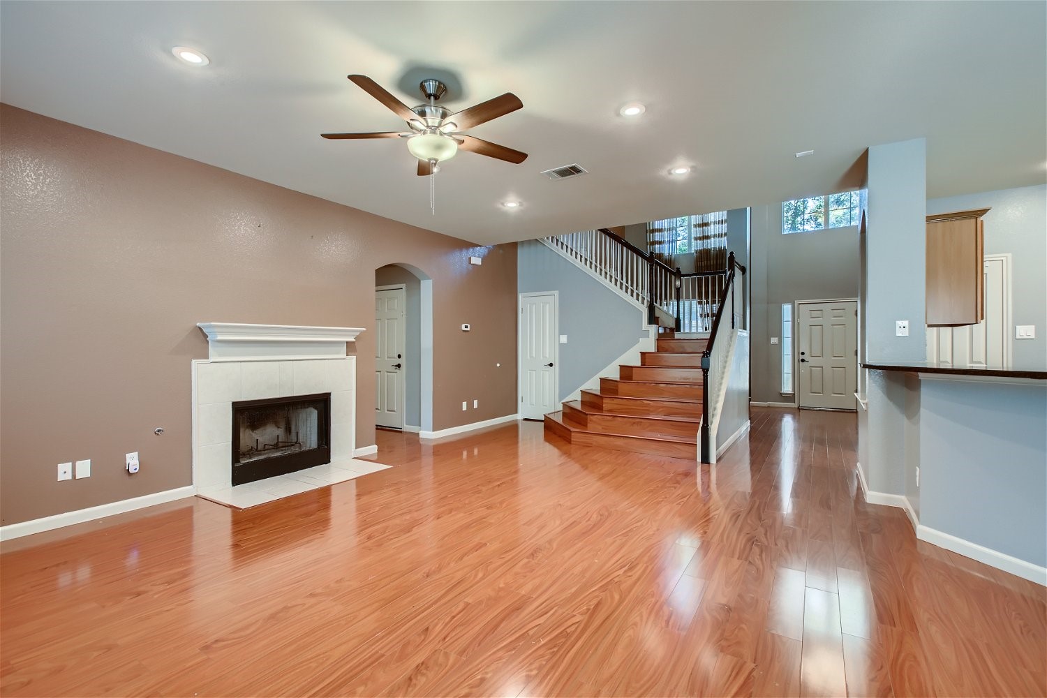 5320 Spirea Cove Austin, TX 78749 - Photo 12 of 28 a view of a livingroom with wooden floor and a fireplace
