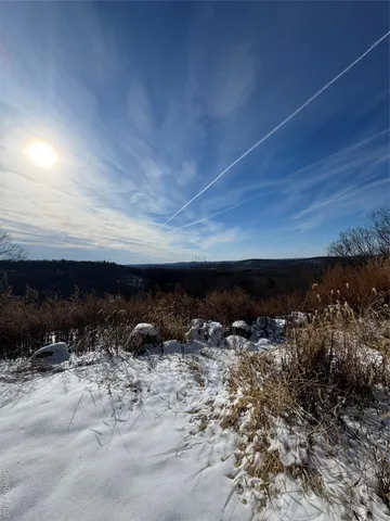 a view of a yard covered with snow