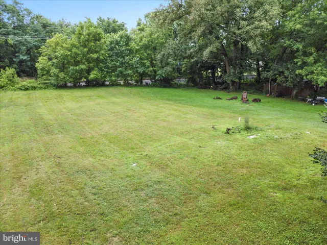 a view of a field with trees in the background